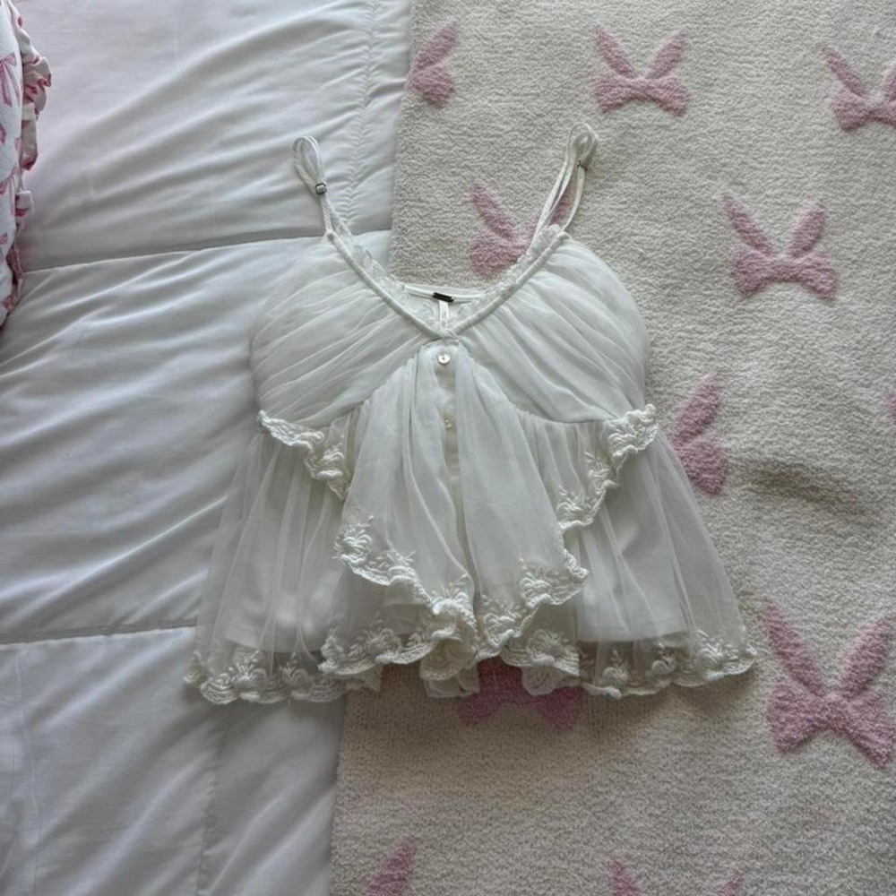 white flowy free people lace top - Picture 4 of 6